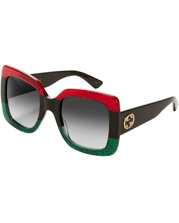 Gucci Glittered Gradient Oversized Square Sunglasses Red Black Green