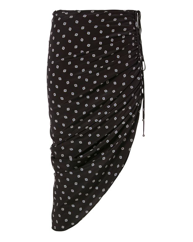 ruched drawstring face print skirt