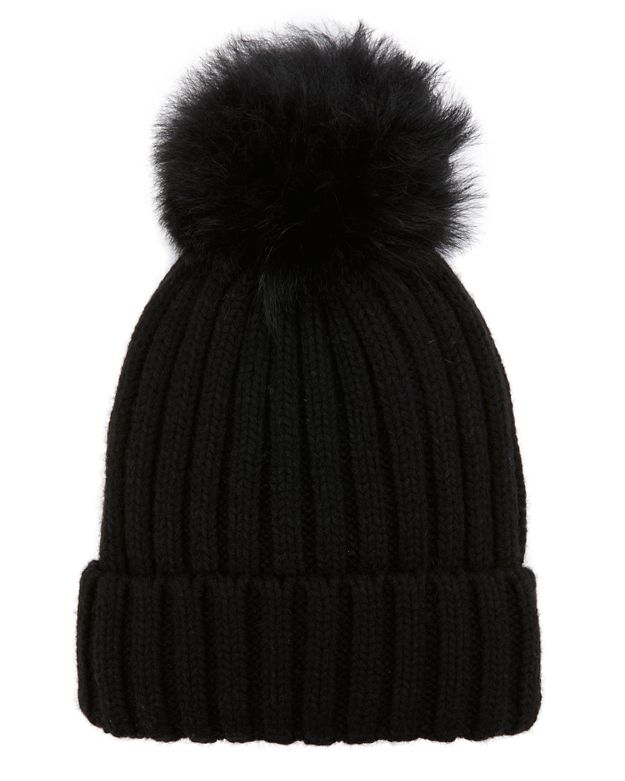 Jocelyn Black Shearling Lamb Pom Hat | Shop IntermixOnline.com