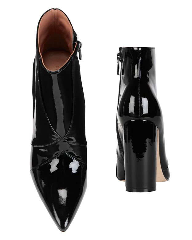 pointed toe patent leather booties