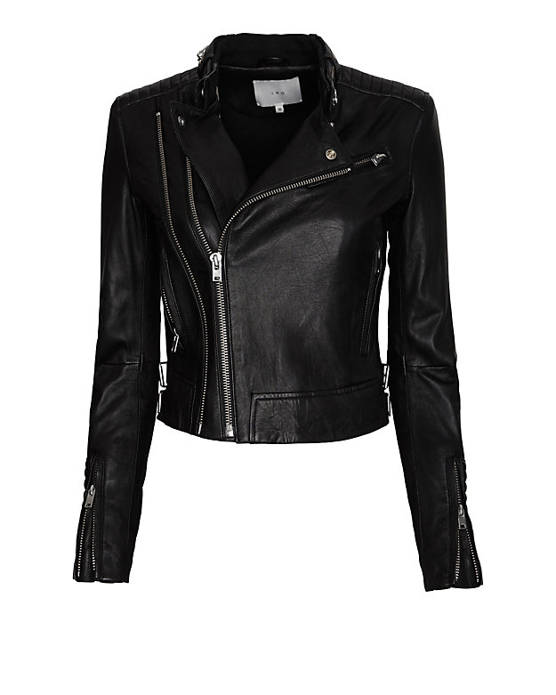 IRO Luciana Knit Collar Moto Leather Jacket: Black | Shop ...