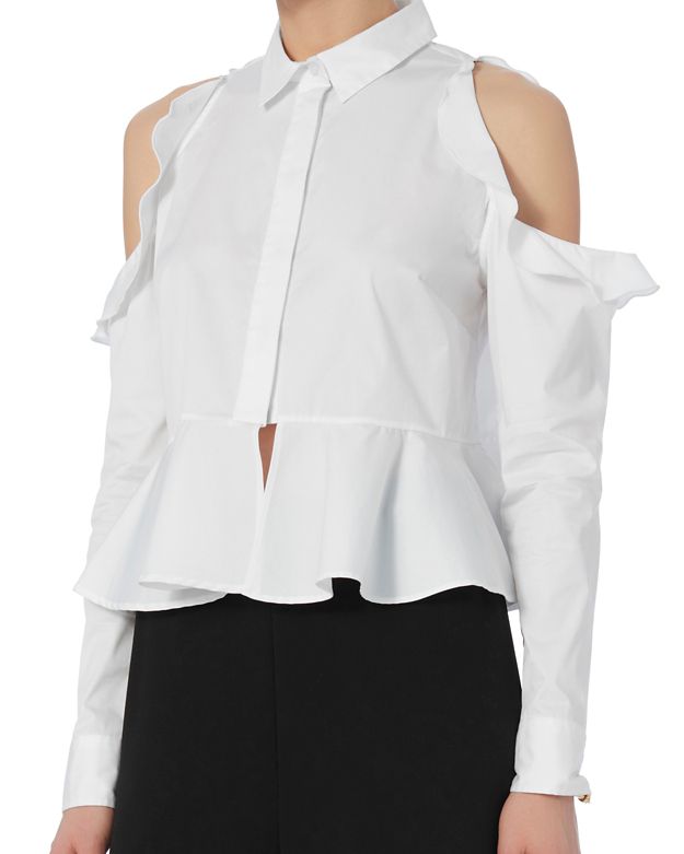 Jonathan Simkhai Ruffled Poplin Shirt: White | Shop IntermixOnline.com