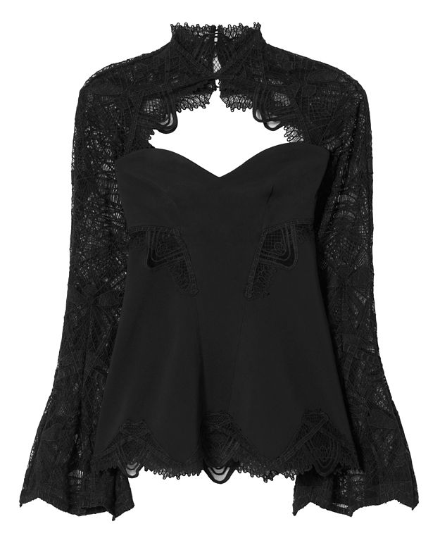 Jonathan Simkhai EXCLUSIVE Lace Sleeve Top: Black | Shop IntermixOnline.com
