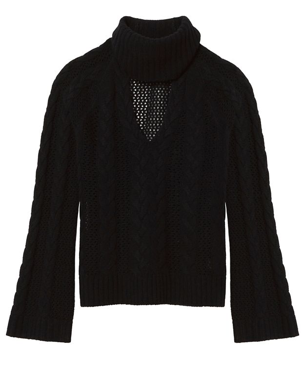 Exclusive for Intermix Carmen Collared V Neck Braided Sweater: Black ...