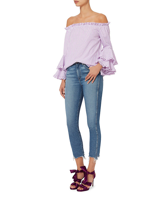 Caroline Constas Tina Ruffle Stripe Shirt | Shop IntermixOnline.com