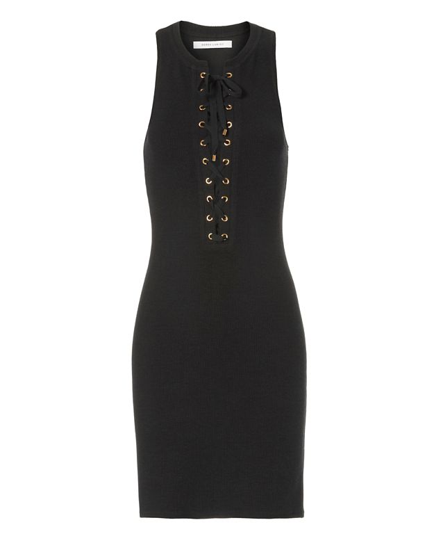 Derek Lam 10 Crosby Lace-Up Rib Knit Dress: Black | Shop IntermixOnline.com